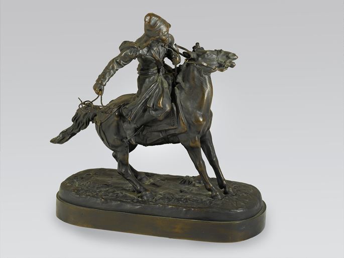Yevgeny Alexandrovich  Lancerey  - A Russian Equestrian Bronze of a Khirgiz Herdsman with Lasso | MasterArt